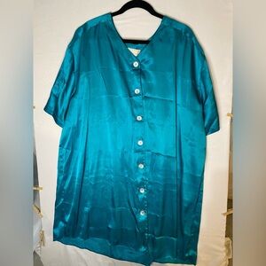 Teal Satin Button-Down Pajama Top